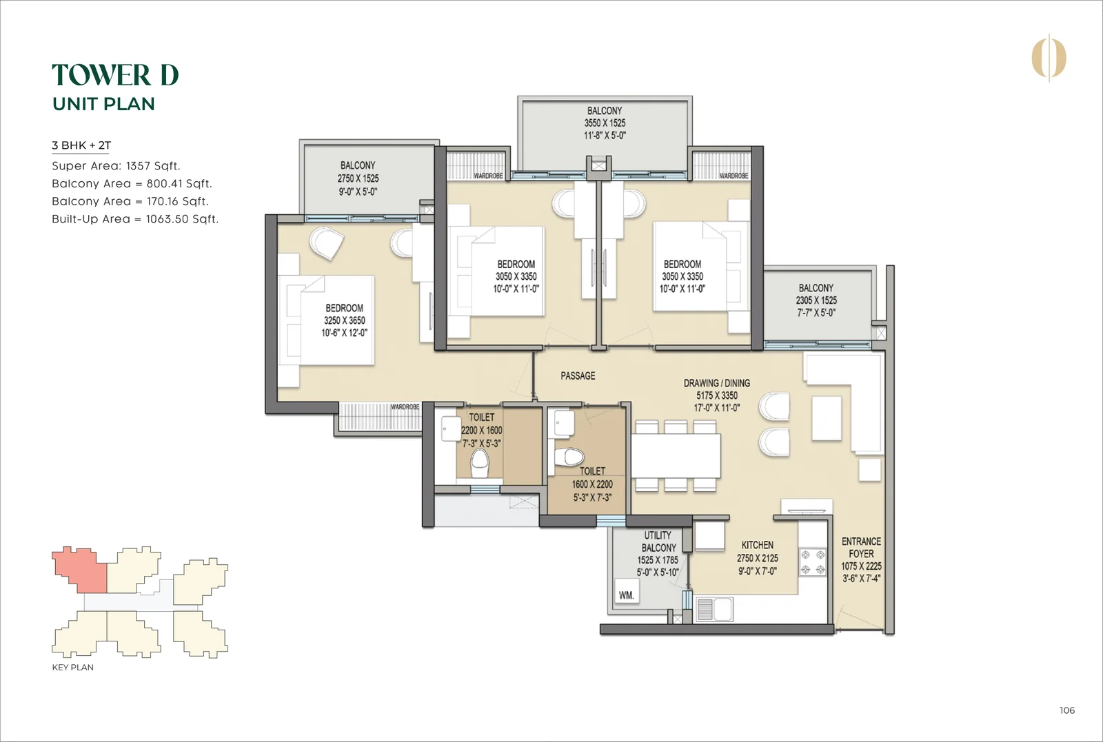 3 BHK + 2T